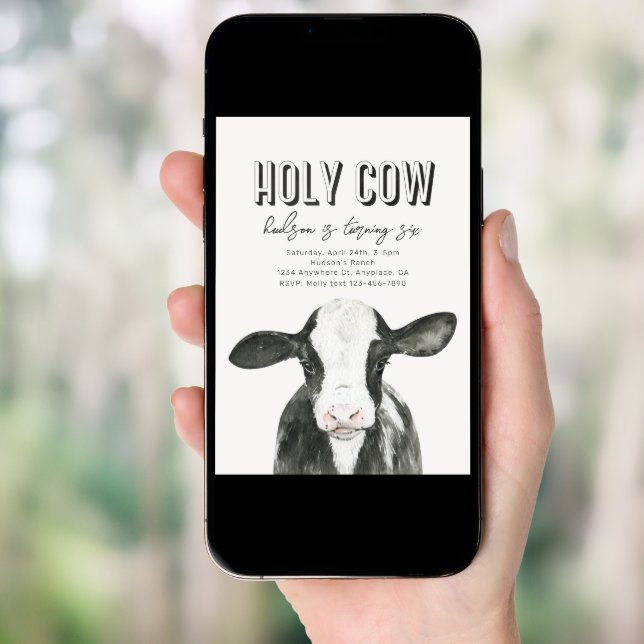 Holy Cow Birthday Invitation | Cow Party (Front Digital)