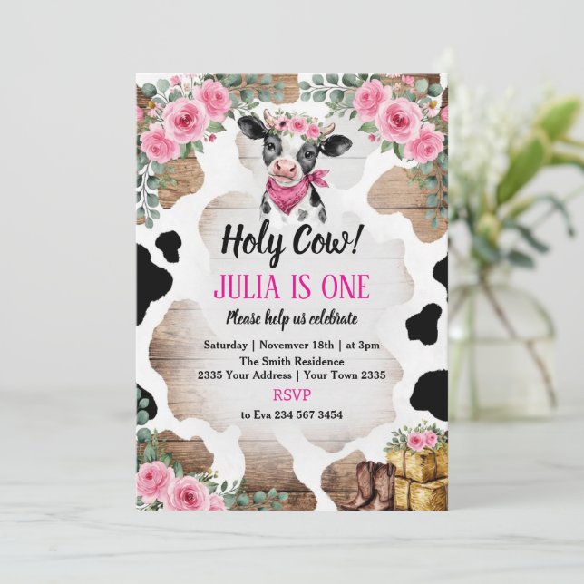 Holy Cow Birthday Invitation | Cow Party (Standing Front)