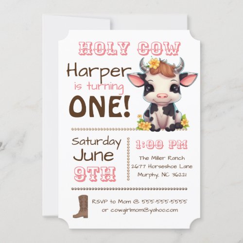 Holy Cow Birthday Party Invitation