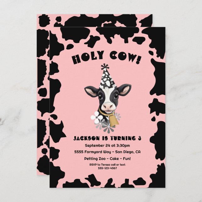 Holy Cow Birthday Party Invitation (Front/Back)