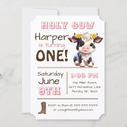 Holy Cow Birthday Party Invitation