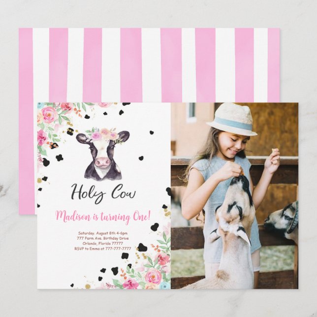 Holy Cow Birthday Photo Invitation (Front/Back)