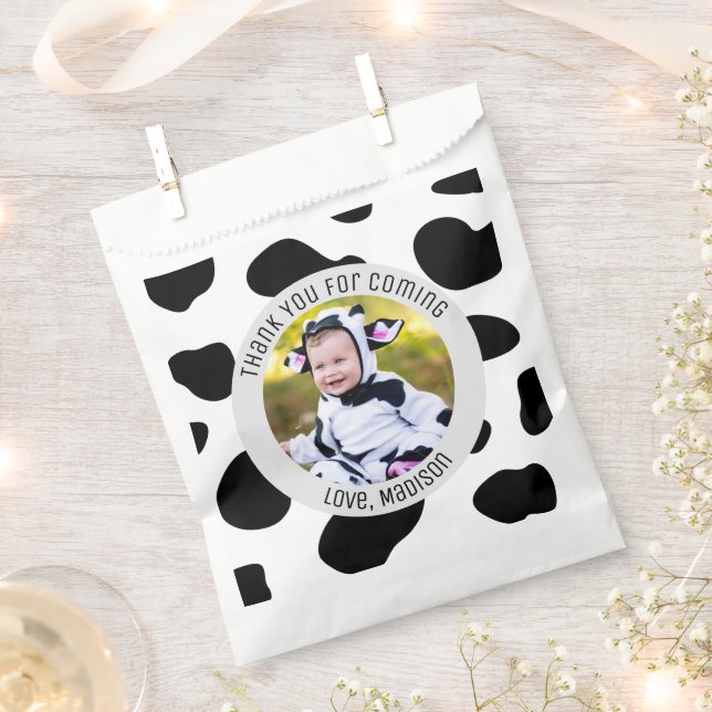 Holy Cow Birthday Thank You For Coming Cow Print Favor Bag (Clipped)