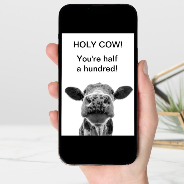 Holy Cow Birthday You're half a Hundred 50th  Card (Front Digital)