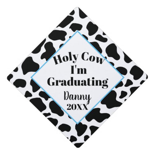 Holy Cow Black and White Cow Pattern Graduation Cap Topper
