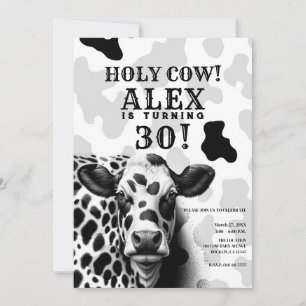 Holy Cow! Black & White Country Birthday Party Invitation