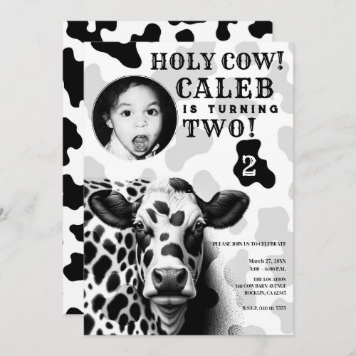 Holy Cow Black  White Country Birthday Party Invitation