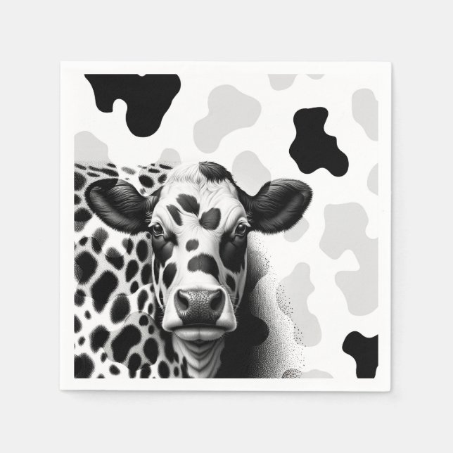 Holy Cow! Black & White Country Birthday Party Napkins (Front)