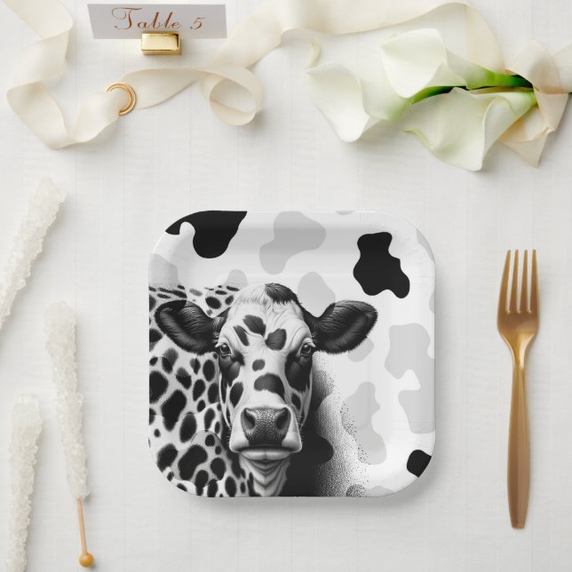 Holy Cow! Black & White Country Birthday Party Paper Plates (Wedding)