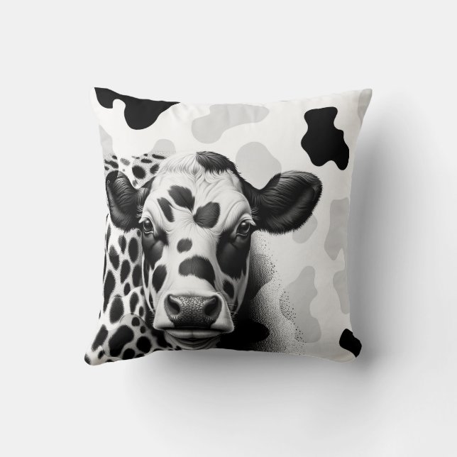 Holy Cow! Black & White Rustic Country Western Throw Pillow (Back)