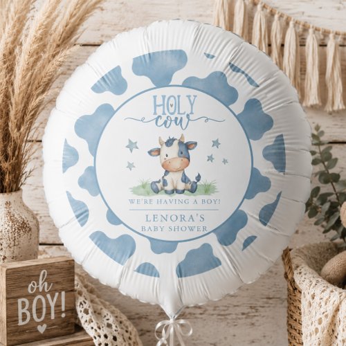 Holy Cow Blue Cow Print Baby Shower Balloon