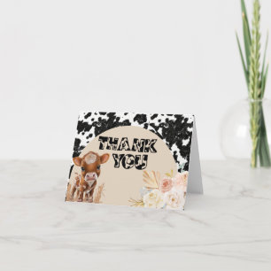 Holy Cow Boho Baby Shower Pampas Grass Letterpress Thank You Card