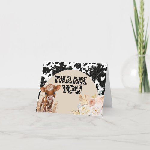 Holy Cow  Boho Baby Shower  Pampas Grass Thank You Card