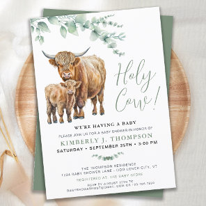 Holy Cow Boho Greenery Highland Cow Baby Shower Invitation