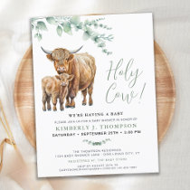 Holy Cow Boho Greenery Highland Cow Baby Shower Invitation Postcard