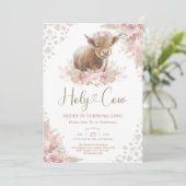 Holy Cow Boho Pampas Highland Cow Girl Birthday Invitation (Standing Front)