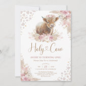 Holy Cow Boho Pampas Highland Cow Girl Birthday Invitation (Front)