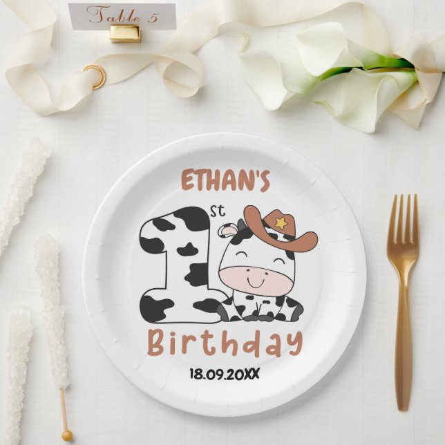 Holy Cow Boy 1st Birthday Party  Paper Plates (Wedding)