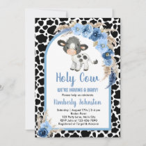 Holy Cow boy baby shower blue boho farm invitation