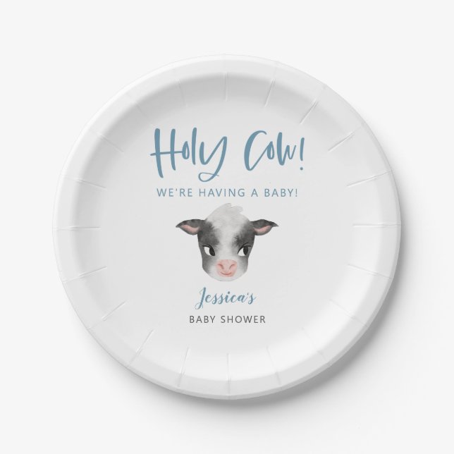 Holy Cow Boy Baby Shower  Paper Plates (Front)