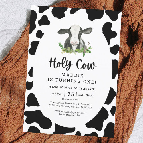 Holy Cow Boy First Birthday Party Invitation
