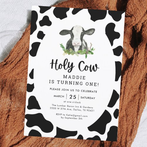 Holy Cow Boy First Birthday Party Invitation