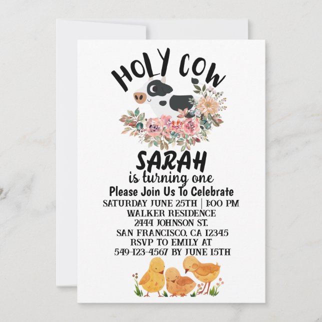 Holy Cow Boy Girl Is Turning One Birthday Card (Front)