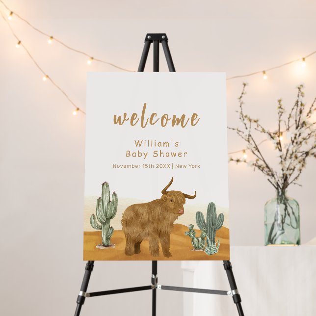 Holy Cow Cactus Desert Baby Shower Welcome Sign  (In Situ (Stand))