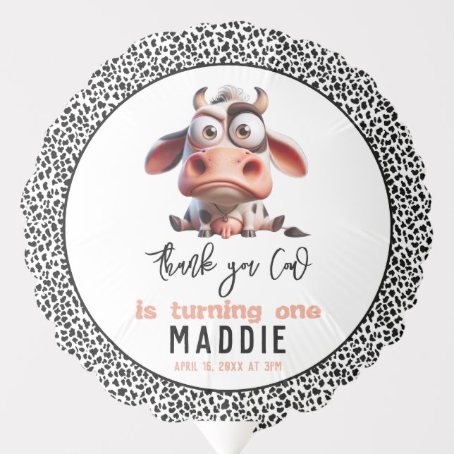 Holy Cow Caricatures I’m One Cowgirl 1st Birthday  Balloon (Front)