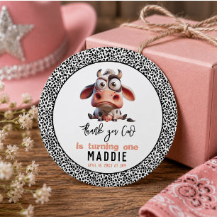 Holy Cow Caricatures I’m One Cowgirl 1st Birthday  Classic Round Sticker