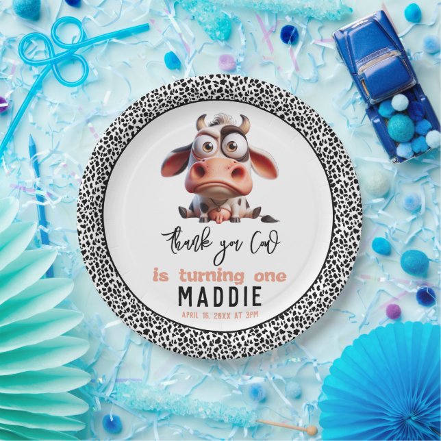 Holy Cow Caricatures I’m One Cowgirl 1st Birthday  Paper Plates (Party)