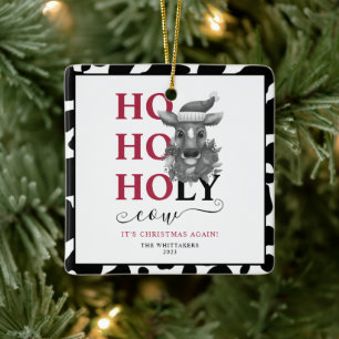 Holy Cow Christmas Photo Cowhide Pattern Ceramic Ornament
