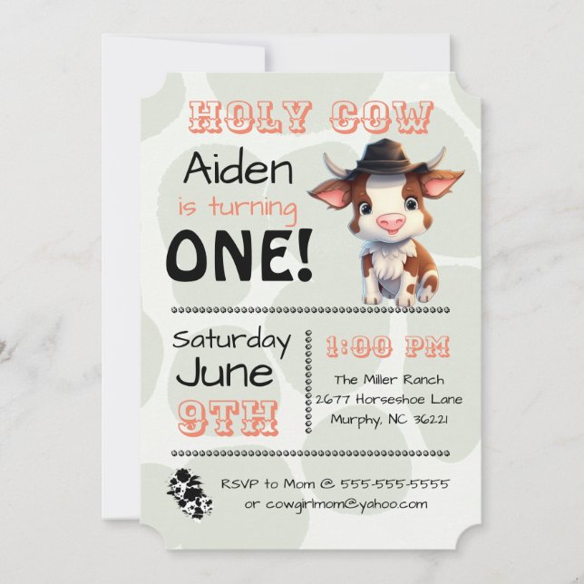 Holy Cow Country Birthday Party Invitation (Front)