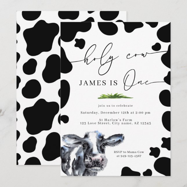 Holy Cow Country Farm Boy's First Birthday Invitation (Front/Back)