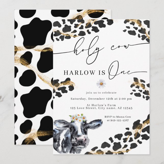 Holy Cow Country Farm First Birthday  Invitation (Front/Back)