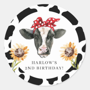 Holy Cow Country Farm Sunflower Birthday Classic Round Sticker