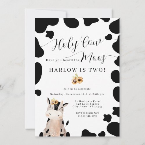 Holy Cow Country Farm Sunflower Birthday Invitation