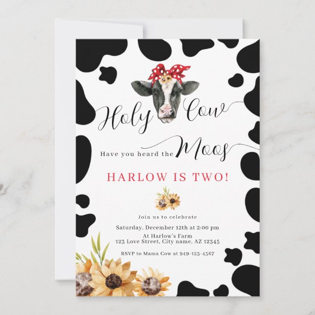 Holy Cow Country Farm Sunflower Birthday  Invitation (Front)