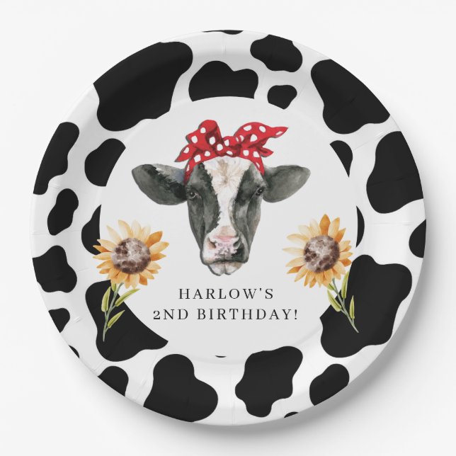 Holy Cow Country Farm Sunflower Birthday  Paper Plates (Front)
