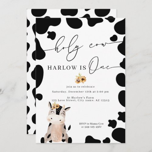 Holy Cow Country Farm Sunflower First Birthday Invitation