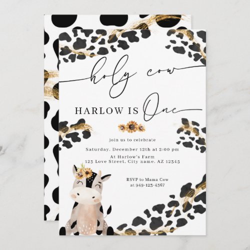 Holy Cow Country Farm Sunflower First Birthday  Invitation