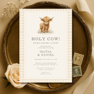 Holy Cow Couples Gingham Baby Shower Invitation