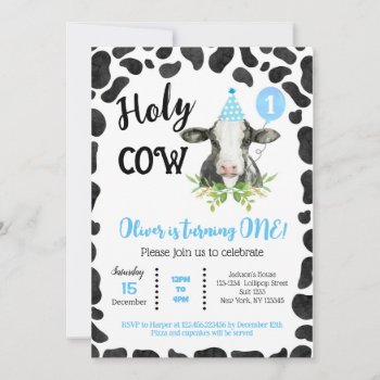 Holy Cow Cow Prints First 1st Birthday Invitations by SugarPlumPaperie at Zazzle