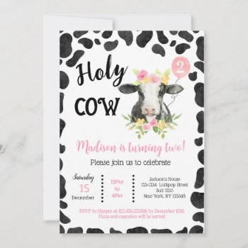 Holy Cow Cow Prints Second Birthday Invitations by SugarPlumPaperie at Zazzle