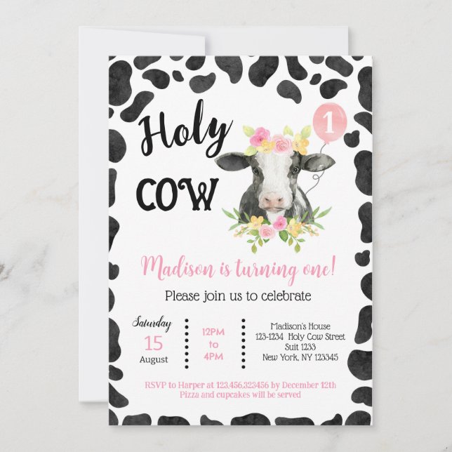 Holy Cow Cow Prints Second Birthday Invitations (Front)