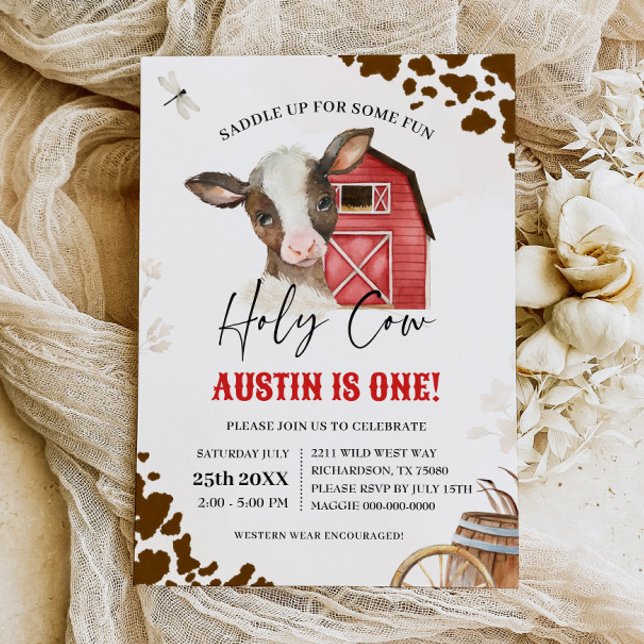 Holy Cow Cowboy First Rodeo FARM BIRTHDAY Invitation (Creator Uploaded)
