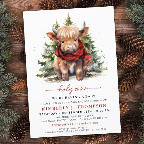 Holy Cow Cozy Highland Calf Winter Baby Shower Invitation