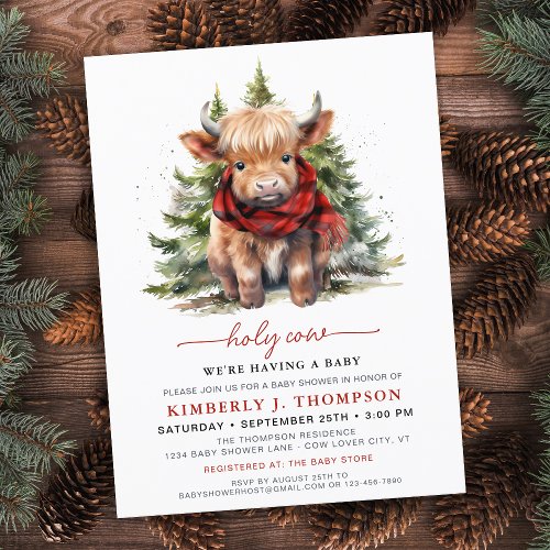 Holy Cow Cozy Highland Calf Winter Baby Shower Invitation Postcard