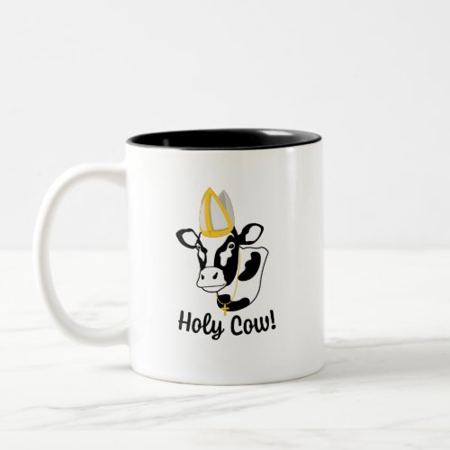 Holy Cow Cute and Funny Cartoon Cow Illustration Two_Tone Coffee Mug