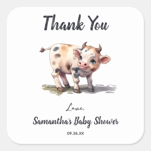 Holy Cow Cute Farm Animal Baby Shower Thank You Square Sticker
